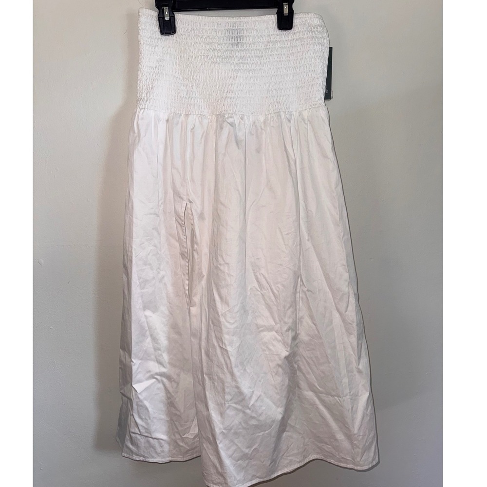 Wild Fable White Smocked Waist Midi Skirt Cotton Poplin Medium NWT with slit